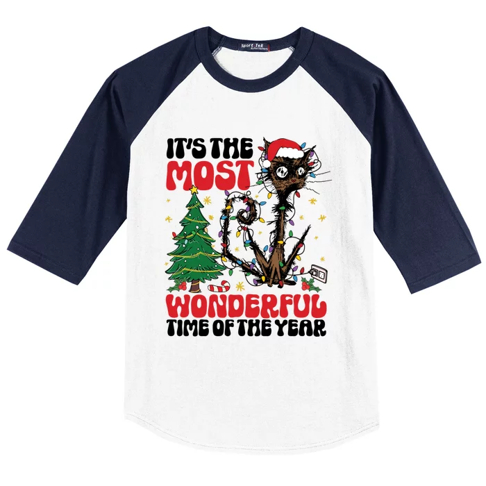 ItS The Most Wonderful Time Of The Year Funny Christmas Cat Gift Baseball Sleeve Shirt