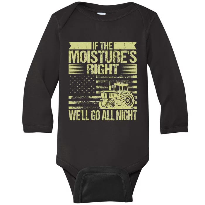 If The MoistureS Right WeLl Go All Night Vintage Usa Flag Baby Long Sleeve Bodysuit