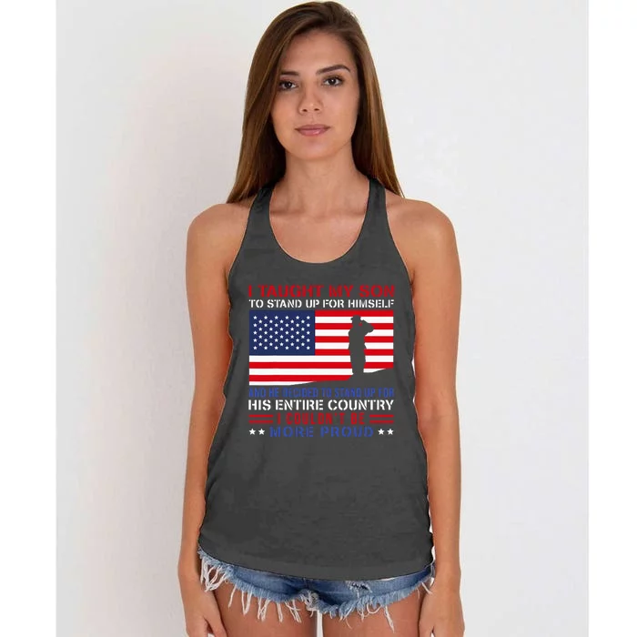 I Taught My Son How To Stand Up Proud Military Mom And Dad Women's Knotted Racerback Tank