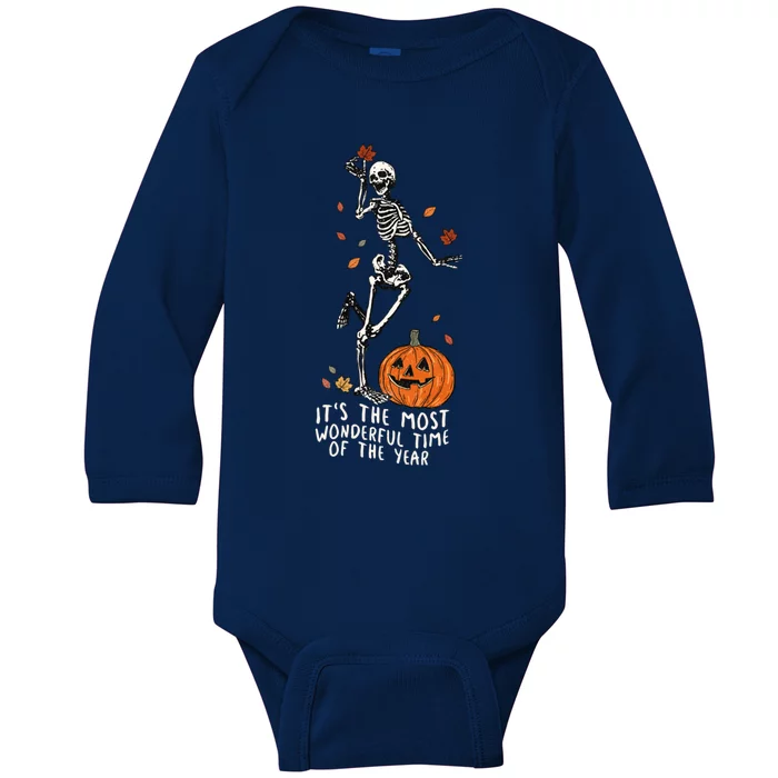 It’S The Most Wonderful Time Of The Year Skeleton Halloween Gift Baby Long Sleeve Bodysuit