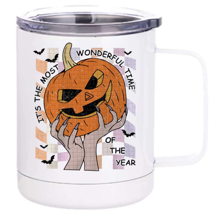 ItS The Most Wonderful Time Of The Year Pumpkin Autumn Cool Gift Front & Back 12oz Stainless Steel Tumbler Cup