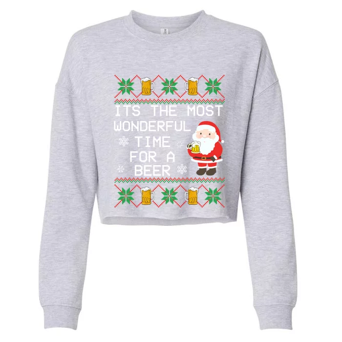 ItS The Most Wonderful Time For A Beer Santa Christmas Gift Cropped Pullover Crew