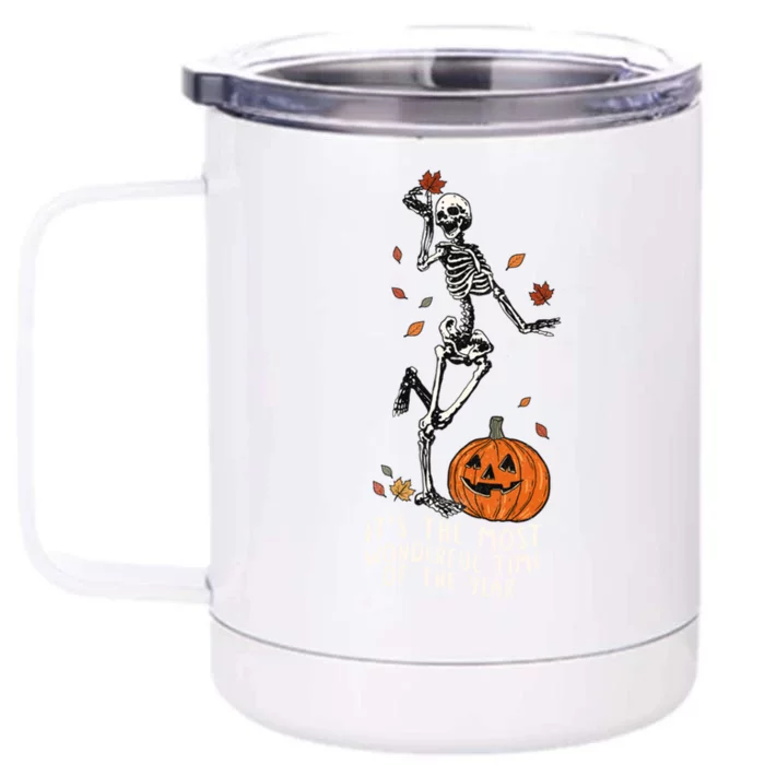 It’S The Most Wonderful Time Of The Year Skeleton Halloween Gift Front & Back 12oz Stainless Steel Tumbler Cup