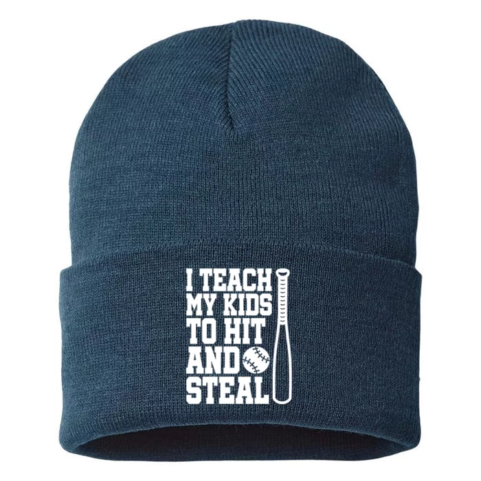 I Teach My to Hit and Steal Baseball Lover Mom Sustainable Knit Beanie