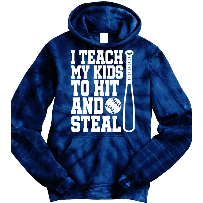 I Teach My to Hit and Steal Baseball Lover Mom Tie Dye Hoodie