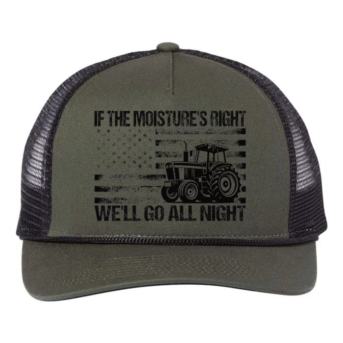 If The MoistureS Right WeLl Go All Night Vintage Usa Flag Retro Rope Trucker Hat Cap