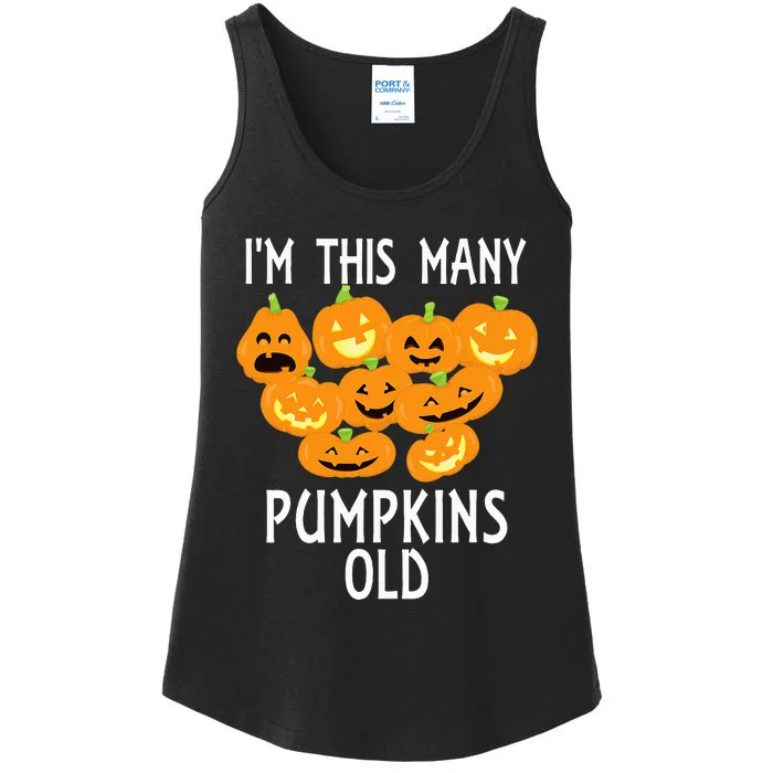 Im This Many Pumpkins Old Funny 9th Birthday Halloween Ladies Essential Tank