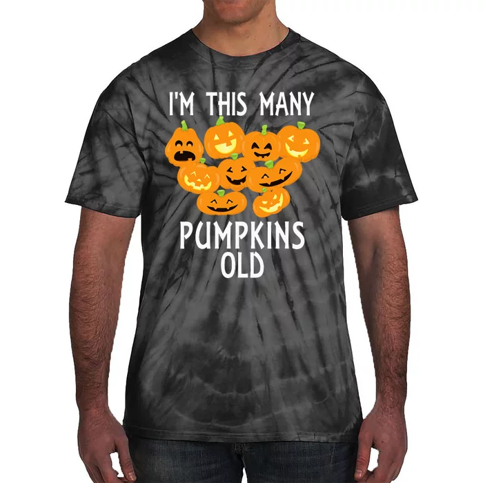 Im This Many Pumpkins Old Funny 9th Birthday Halloween Tie-Dye T-Shirt