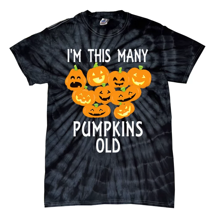 Im This Many Pumpkins Old Funny 9th Birthday Halloween Tie-Dye T-Shirt