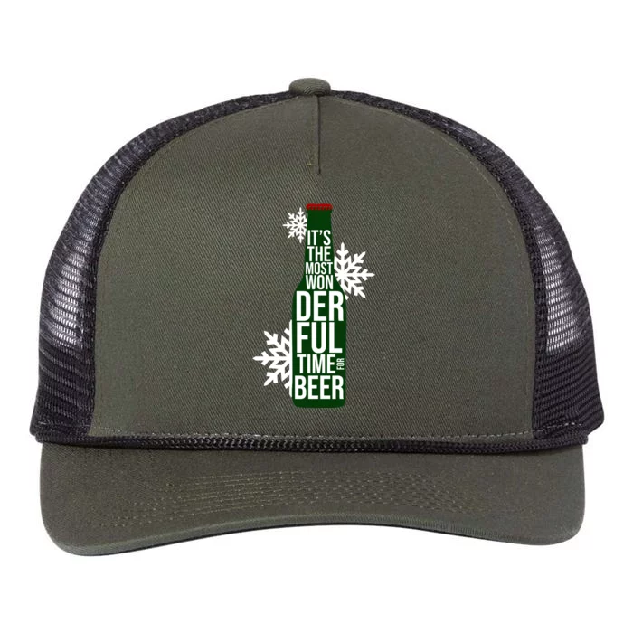 It's The Most Wonderful Time For Beer Funny Christmas Retro Rope Trucker Hat Cap