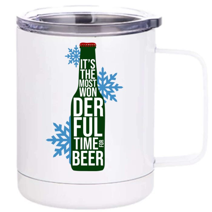 It's The Most Wonderful Time For Beer Funny Christmas Front & Back 12oz Stainless Steel Tumbler Cup