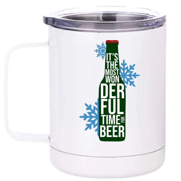 It's The Most Wonderful Time For Beer Funny Christmas Front & Back 12oz Stainless Steel Tumbler Cup