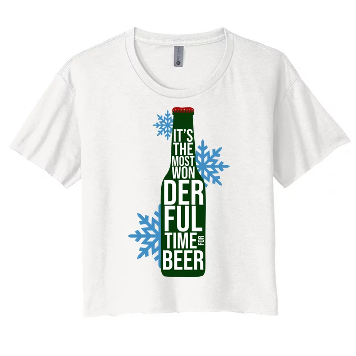 It's The Most Wonderful Time For Beer Funny Christmas Women's Crop Top Tee