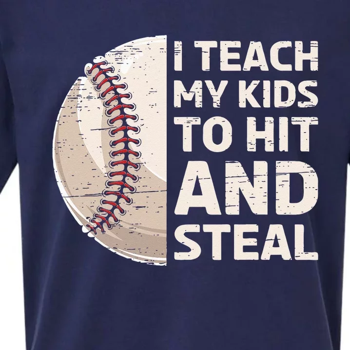 I Teach My Kids To Hit And Steal Baseball Ball Base Sueded Cloud Jersey T-Shirt