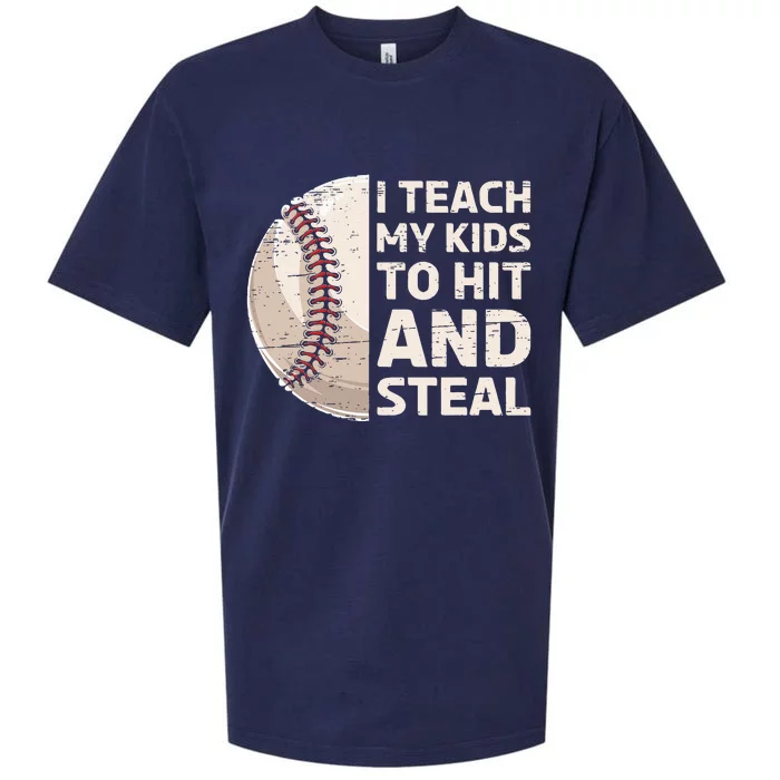 I Teach My Kids To Hit And Steal Baseball Ball Base Sueded Cloud Jersey T-Shirt