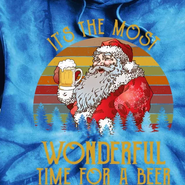 ItS The Most Wonderful Time For A Beer Retro Santa Claus Tie Dye Hoodie