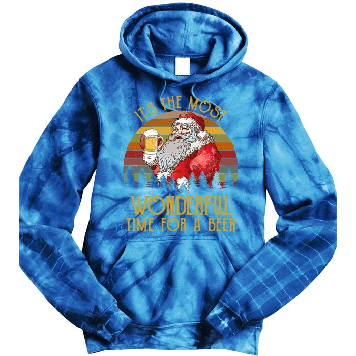 ItS The Most Wonderful Time For A Beer Retro Santa Claus Tie Dye Hoodie