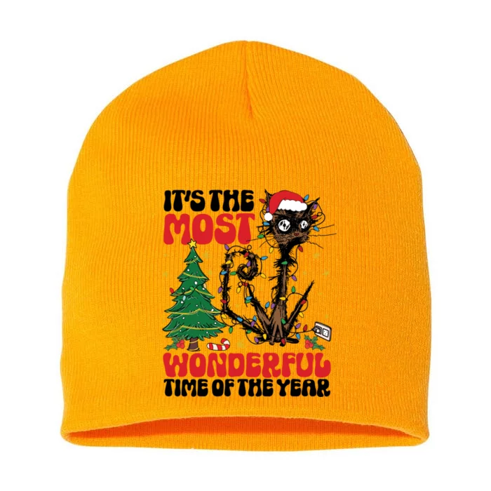 ItS The Most Wonderful Time Of The Year Funny Christmas Cat Gift Short Acrylic Beanie