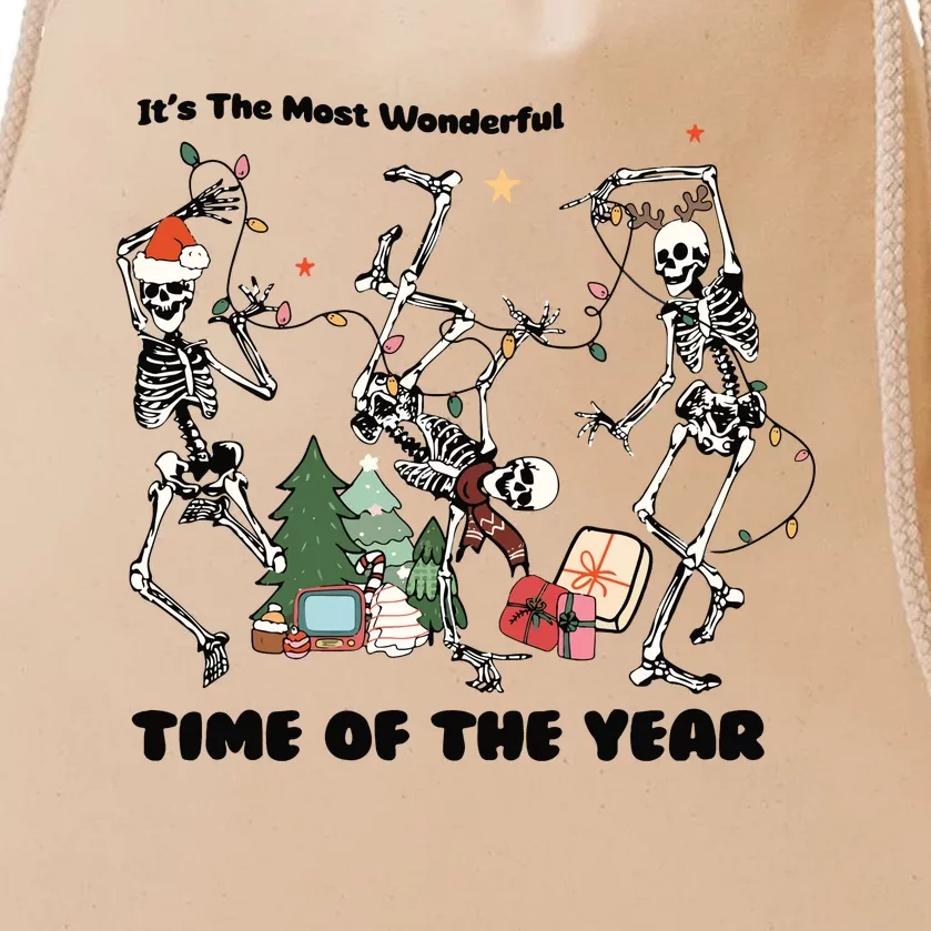 Its The Most Wonderful Time Of The Year Skeleton Christmas Drawstring Bag