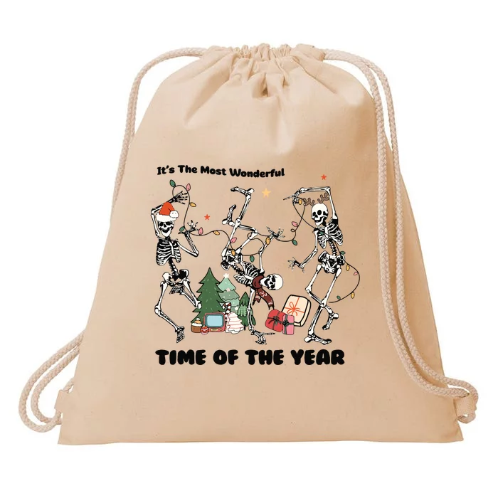 Its The Most Wonderful Time Of The Year Skeleton Christmas Drawstring Bag