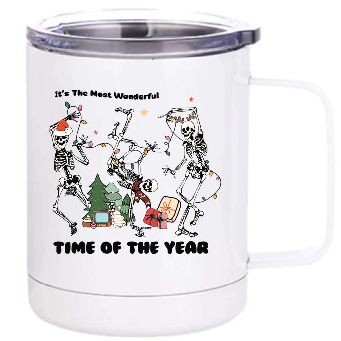 Its The Most Wonderful Time Of The Year Skeleton Christmas Front & Back 12oz Stainless Steel Tumbler Cup