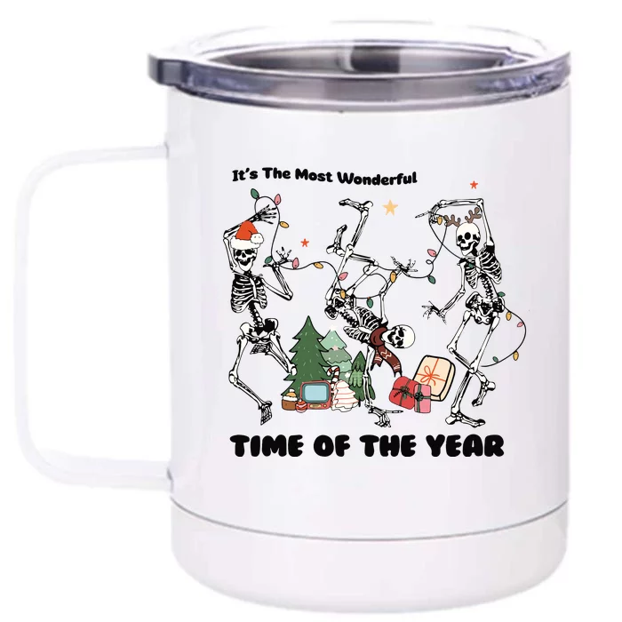 Its The Most Wonderful Time Of The Year Skeleton Christmas Front & Back 12oz Stainless Steel Tumbler Cup