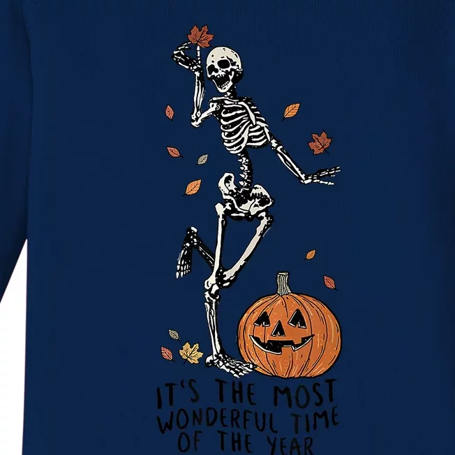 ItS The Most Wonderful Time Of The Year Skeleton Halloween Great Gift Baby Long Sleeve Bodysuit