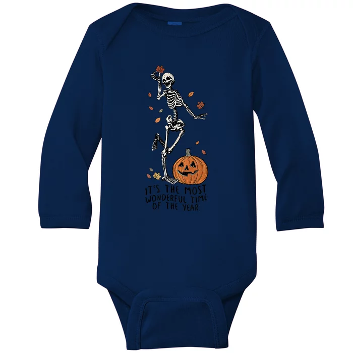 ItS The Most Wonderful Time Of The Year Skeleton Halloween Great Gift Baby Long Sleeve Bodysuit