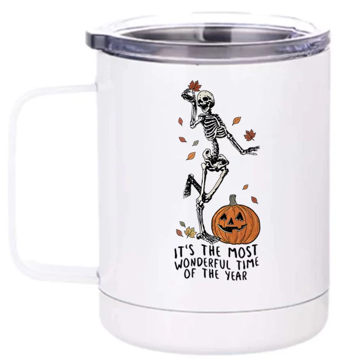 ItS The Most Wonderful Time Of The Year Skeleton Halloween Great Gift Front & Back 12oz Stainless Steel Tumbler Cup