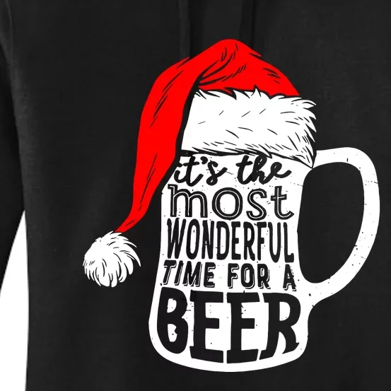 Its The Most Wonderful Time For A Beer Santa Hat Christmas Women's Pullover Hoodie