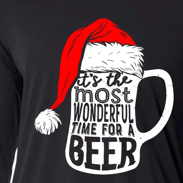 Its The Most Wonderful Time For A Beer Santa Hat Christmas Cooling Performance Long Sleeve Crew