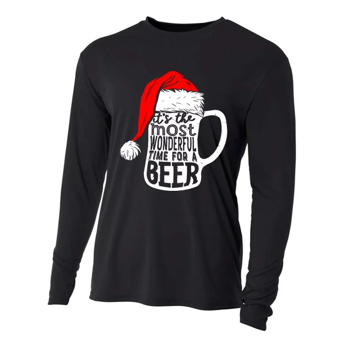 Its The Most Wonderful Time For A Beer Santa Hat Christmas Cooling Performance Long Sleeve Crew