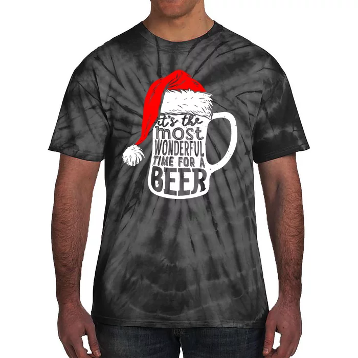 Its The Most Wonderful Time For A Beer Santa Hat Christmas Tie-Dye T-Shirt