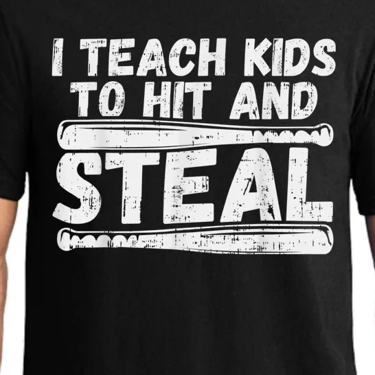 I Teach My Ki Ds To Hit & Steal Baseball Dad Coach Gift Pajama Set