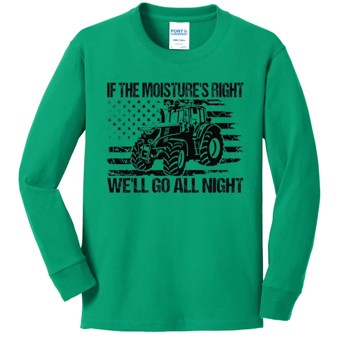 If The Moistures Right Well Go All Night Vintage Usa Flag Kids Long Sleeve Shirt