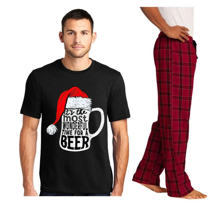 It's The Most Wonderful Time For A Beer Santa Hat Christmas Pajama Set