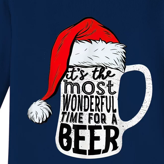 It's The Most Wonderful Time For A Beer Santa Hat Christmas Baby Long Sleeve Bodysuit