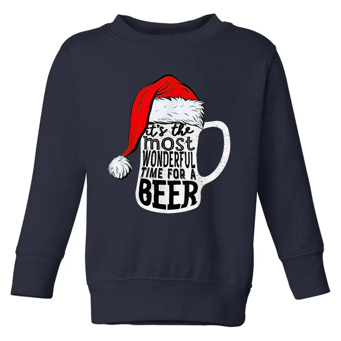 It's The Most Wonderful Time For A Beer Santa Hat Christmas Toddler Sweatshirt