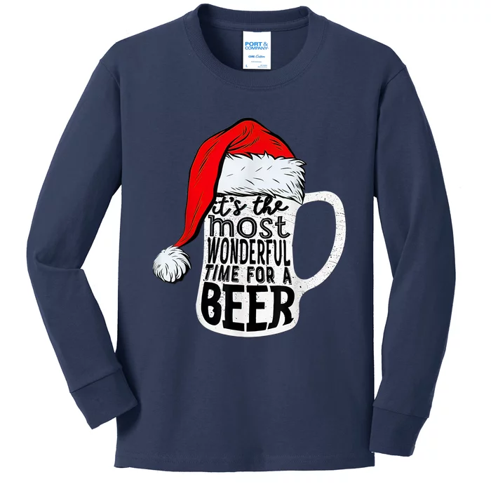 It's The Most Wonderful Time For A Beer Santa Hat Christmas Kids Long Sleeve Shirt