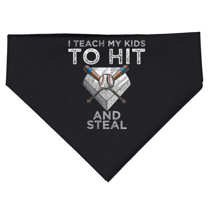 I Teach My To Hit And Steal Father Coach Baseball Dad USA-Made Doggie Bandana