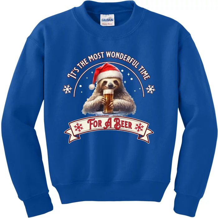 Its The Most Wonderful Time For A Beer Sloth Funny Chirstmas Kids Sweatshirt