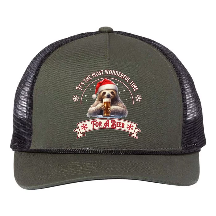 Its The Most Wonderful Time For A Beer Sloth Funny Chirstmas Retro Rope Trucker Hat Cap