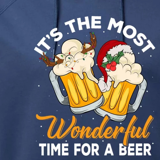 ItS The Most Wonderful Time For A Beer Ing Christmas Cute Gift Performance Fleece Hoodie