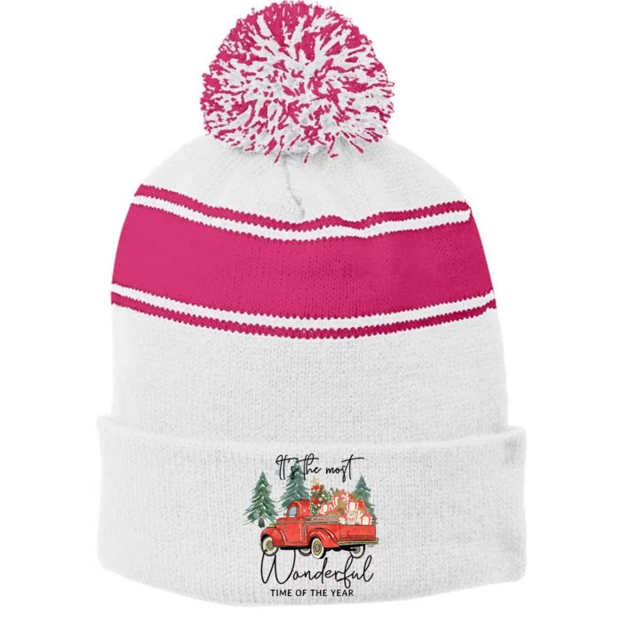 Its The Most Wonderful Time Of Year Sweatee Christmas Stripe Pom Pom Beanie