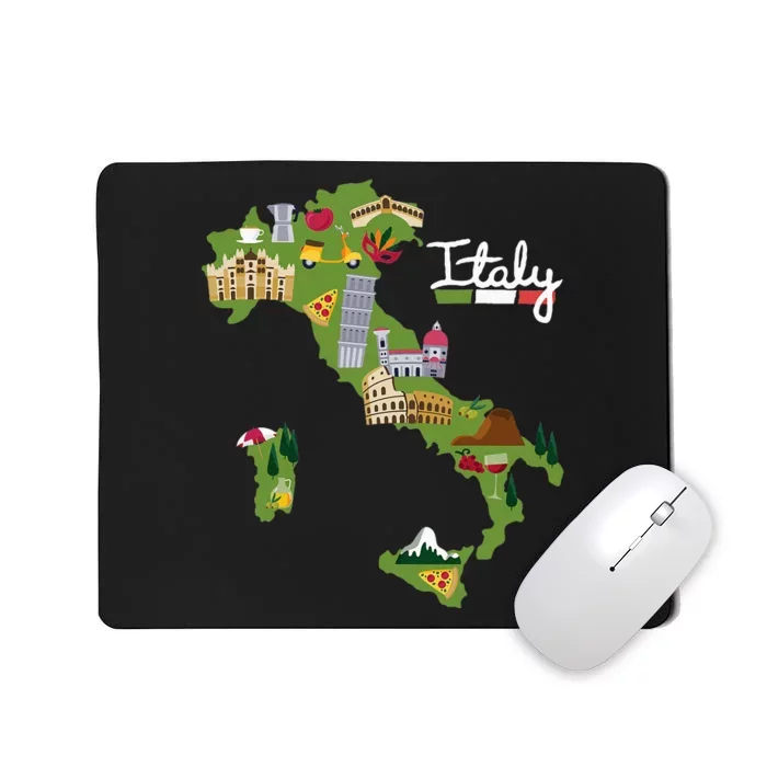 Italy Travel Map Flag Italia Pride Souvenir Vacation Mousepad