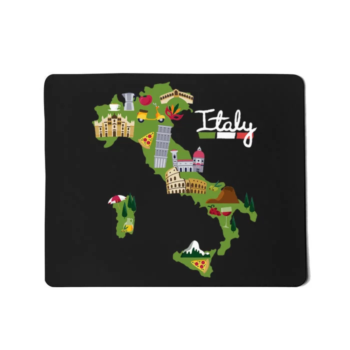 Italy Travel Map Flag Italia Pride Souvenir Vacation Mousepad