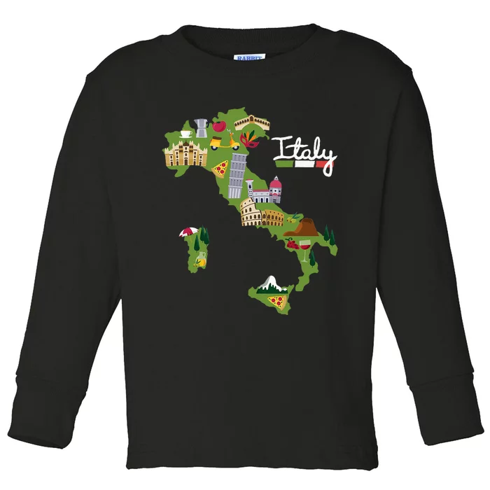 Italy Travel Map Flag Italia Pride Souvenir Vacation Toddler Long Sleeve Shirt