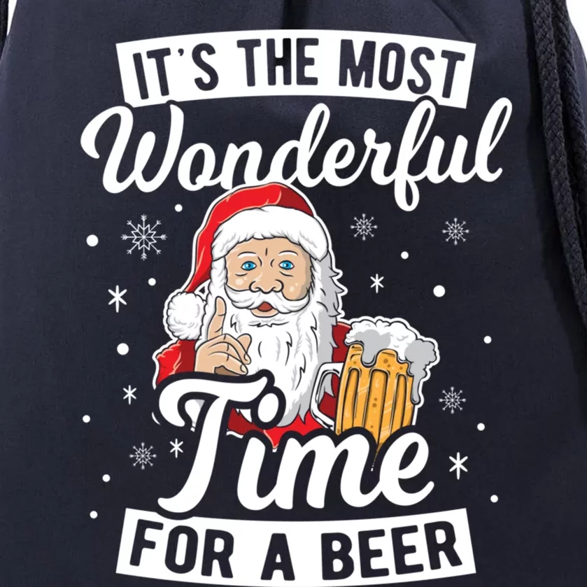 ItS The Most Wonderful Time For A Beer Santa Ing Gift Funny Gift Drawstring Bag