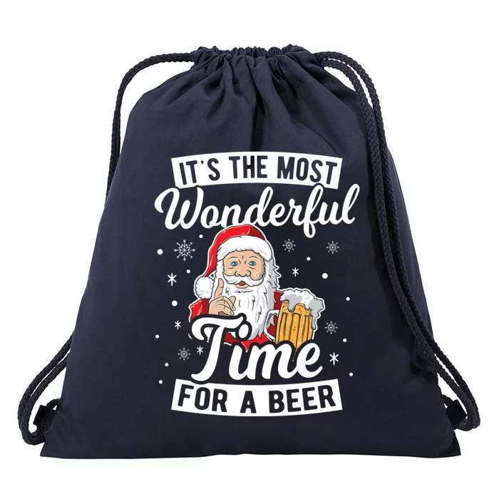 ItS The Most Wonderful Time For A Beer Santa Ing Gift Funny Gift Drawstring Bag