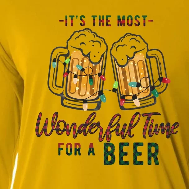 Its The Most Wonderful Time For A Beer Santa Hat Christmas Cooling Performance Long Sleeve Crew